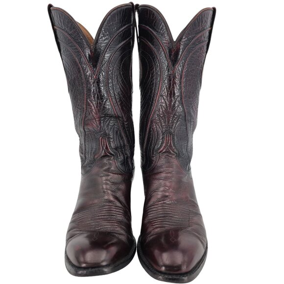 Vintage Lucchese Mens 9.5D Black Cherry Burgundy Leather Cowboy Western Boots - Picture 4 of 16